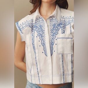 Maeve short sleeve collared pleated blouse.